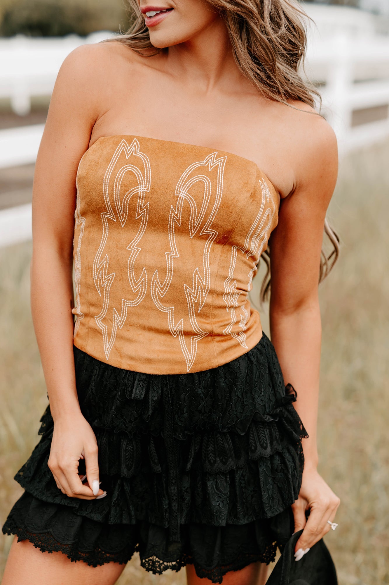 Ranch Romance Strapless Western Top (Camel)